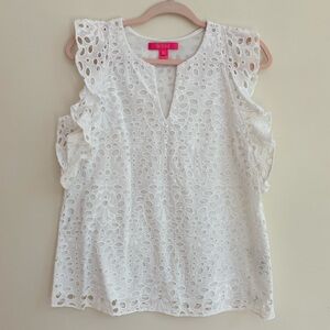 NWOT, Lilly Pulitzer, White Eyelet Ruffle Sleeve Top, women's S